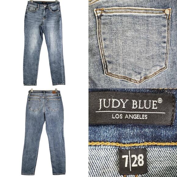 Judy Blue Jeans Womens Size 7/28 Blue Medium Wash Slim Fit Straight Mid Rise - Picture 1 of 12